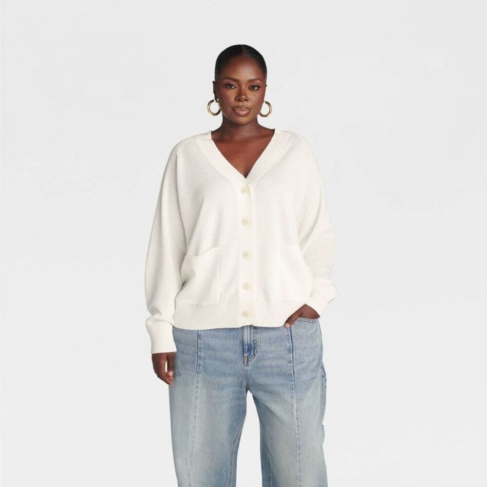 KBB by KAHLANA Women's 'The Grandpa Cardi Sweater' - Cream XXL